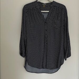 Market & Spruce Navy and White Dotted Blouse